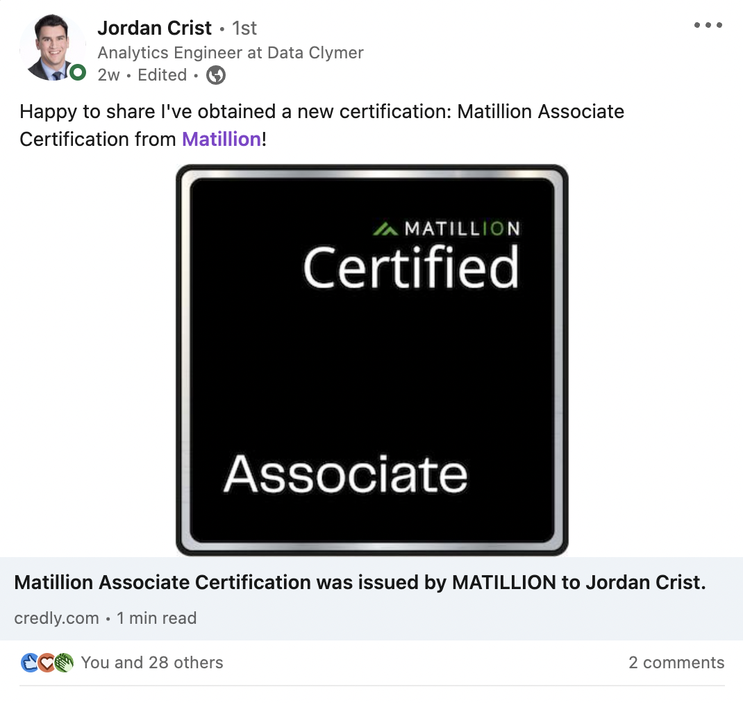 Matillion Associate Certification Jordan Crist
