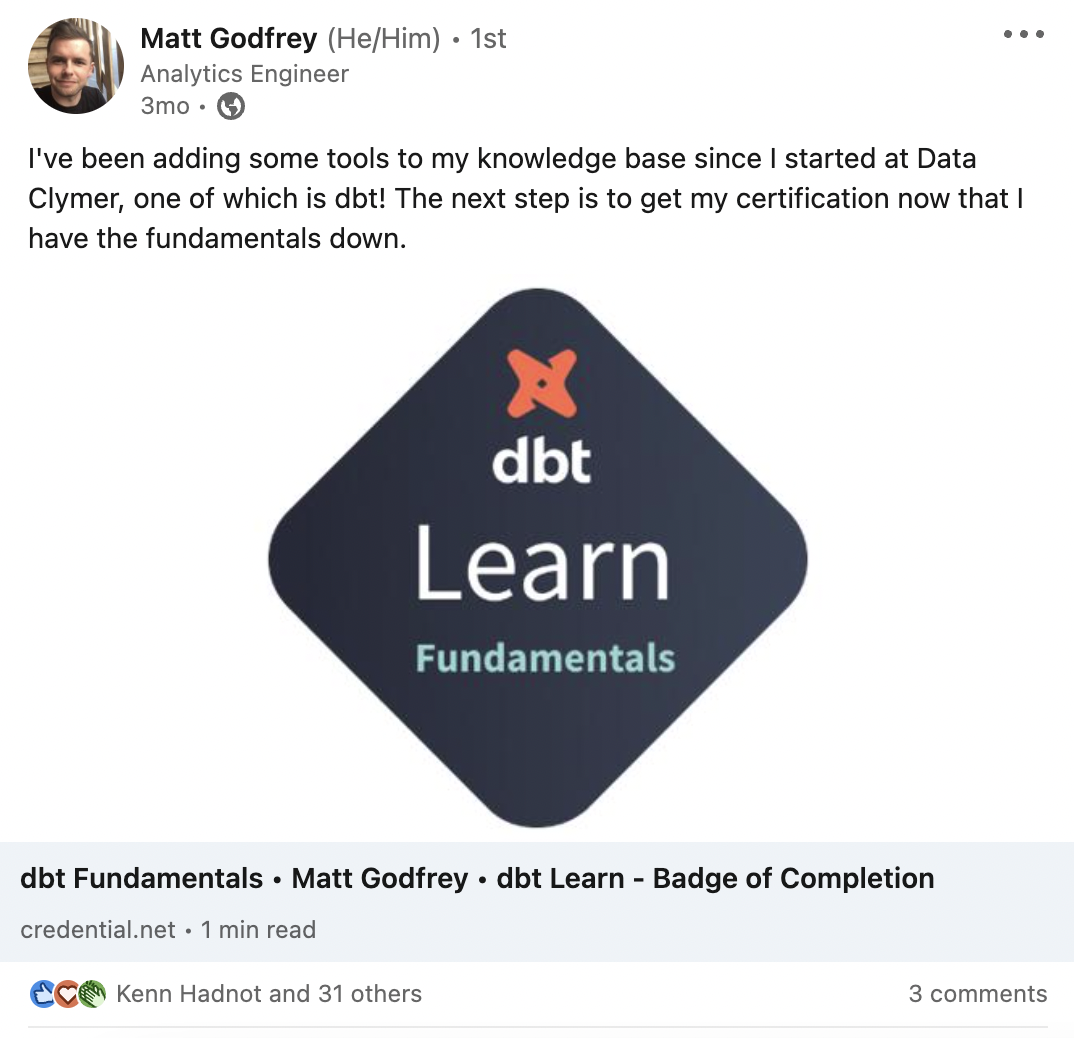 dbt Learn Fundamentals, Matt Godfrey, Data Clymer