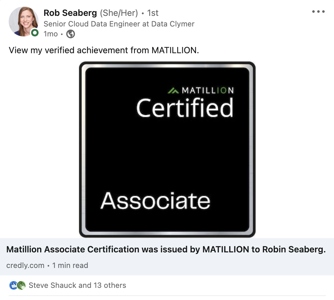 Matillion Certified Associate Rob Seaberg, Data Clymer