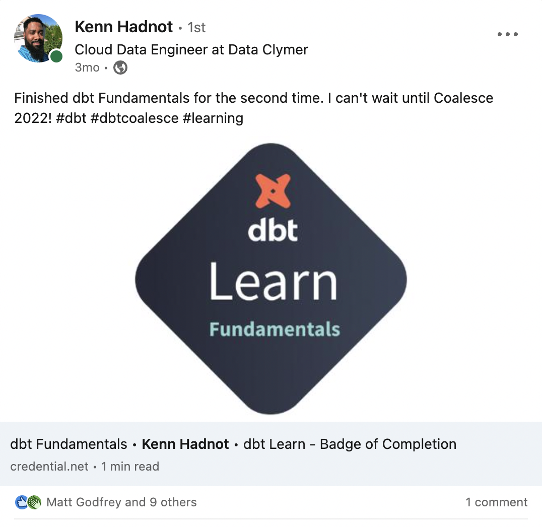 dbt Learn Fundamentals, Kenn Hadnot, Data Clymer